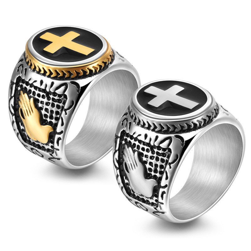 Men'S Accessories Hand Bands - Bague Homme Amulette Croix Jésus Mains