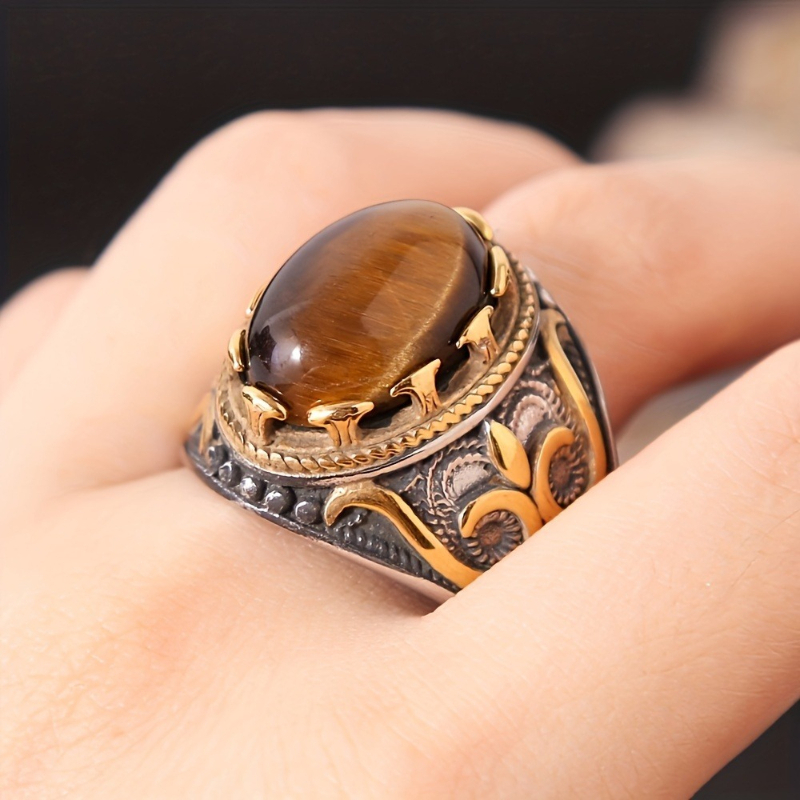 Men'S Accessories Hand Bands - 1 Bague en pierre synthétique sculptée